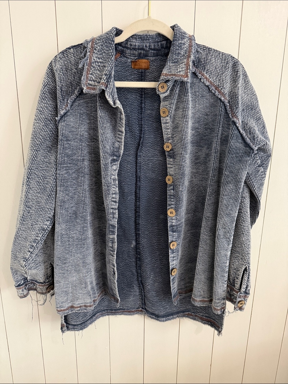 POL Washed Indigo Corduroy Button-Up Jacket